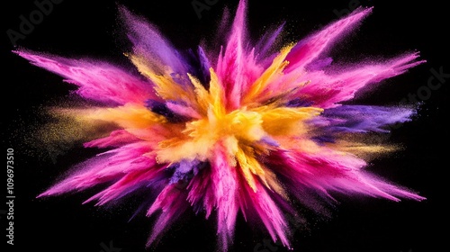 Colorful explosion of powder creating a vibrant burst in a dark environment during a celebration or art event