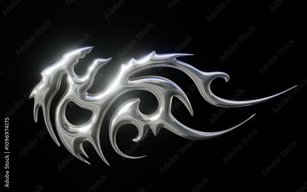 3d chrome metal of y2k icon. 3d rendering illustration of abstract neo tribal icon.3D Illustration 3d chrome metal of y2k icon. 3d rendering illustration of abstract neo tribal icon.3D Illustration