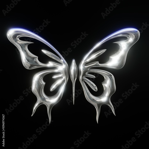Photography 3d chrome metal of y2k butterfly icon