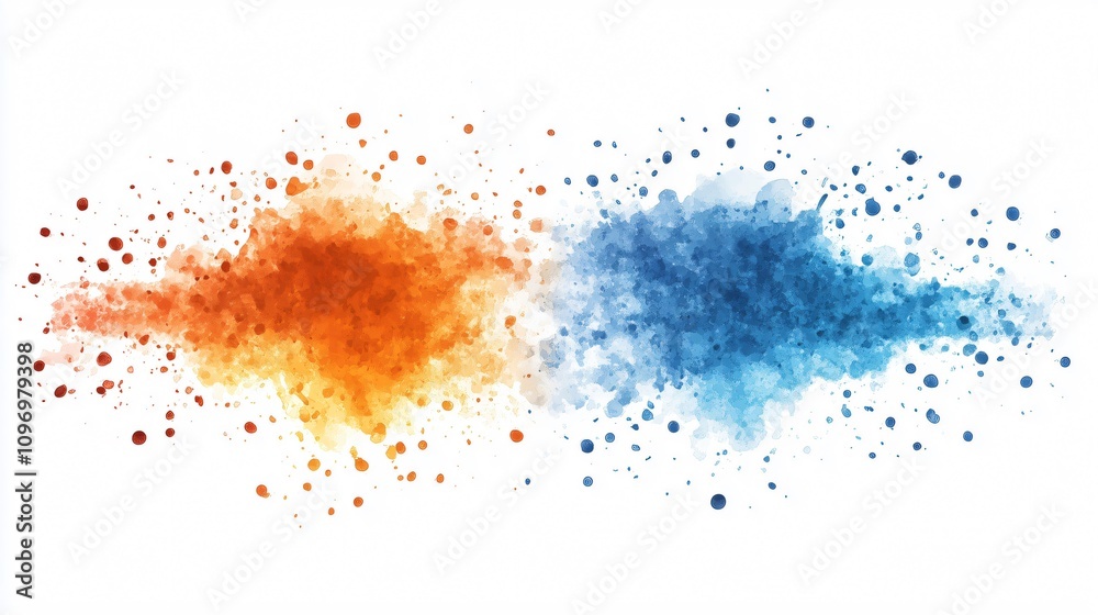 Watercolor blue and brown splashes creating an abstract design on white background Watercolor blue and brown splashes creating an abstract design on white background