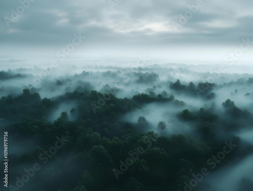 Misty Forest Aerial 3D Render