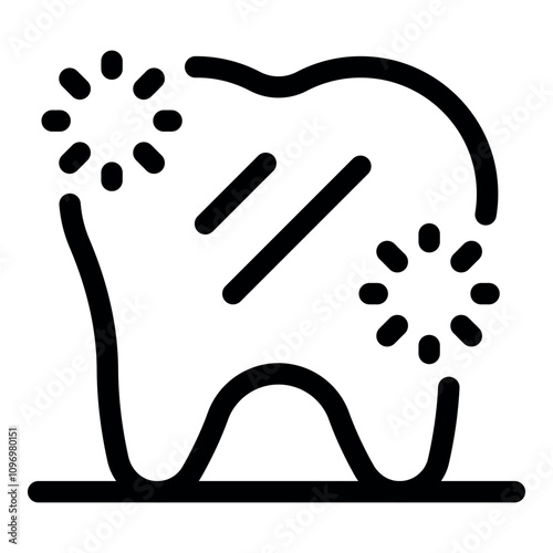 Simple black and white icon representing a sensitive tooth experiencing enamel erosion and dentin hypersensitivity