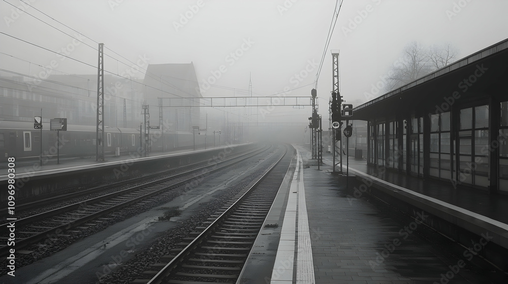 Foggy Train Station Platform Illustration
