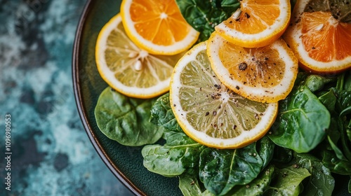 Citrus Salad with Fresh Spinach and Seasoning photo