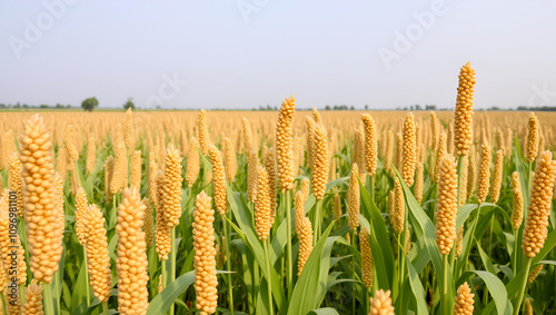 Agricultural field of sorghum. Other names include jowar, juwar, durra, Egyptian millet, feterita, Guinea corn, milo shallu and solam photo