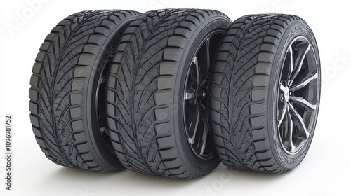 Three high-performance tires arranged in a row, showcasing tread design and wheel rims.