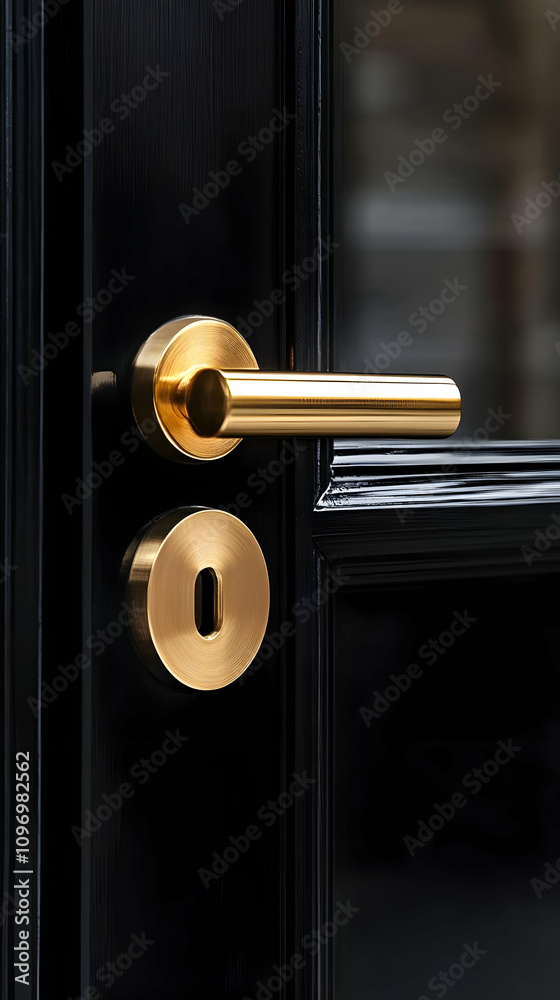 Obraz premium Golden Door Handle on Black Door - Photo