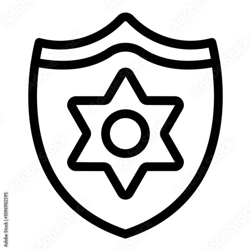Simple line drawing of a police badge featuring a star and circle, evoking security and law enforcement