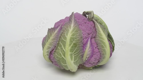 Vibrant Purple Cauliflower with Lush Green Leaves, Perfect for Healthy Meals and Cooking