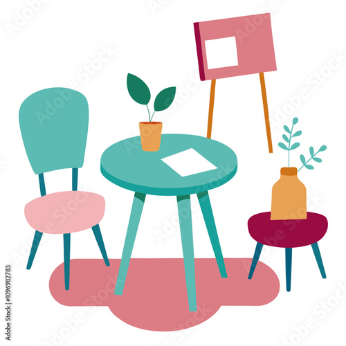 chairs and table sign clipart cartoon Illustration drawing