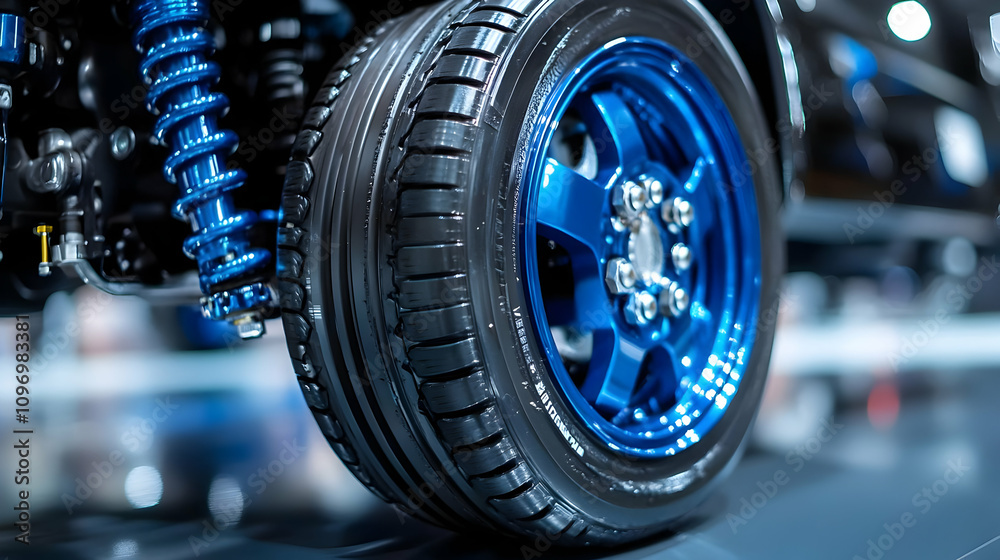 Fototapeta premium Blue Rim and Tire Closeup