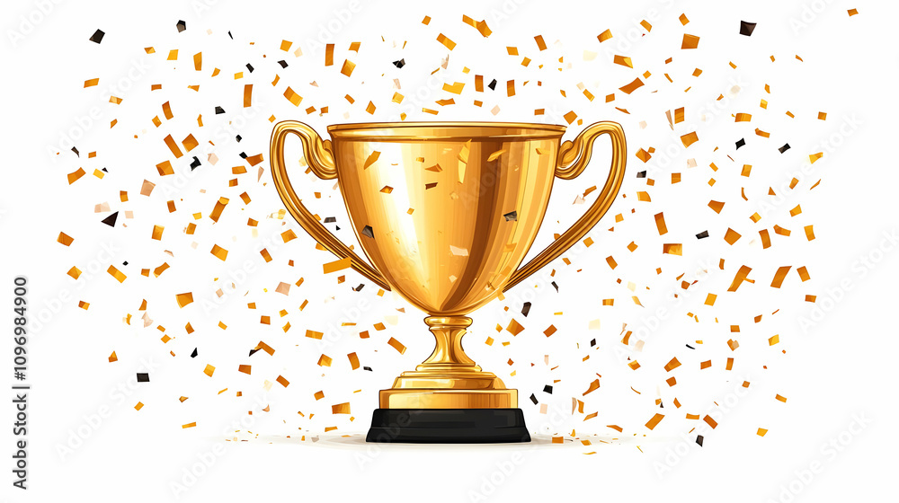 Golden Trophy Illustration with Confetti Golden Trophy Illustration with Confetti