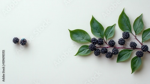 A composition of blackberries and leaves on a light background, emphasizing natural beauty.