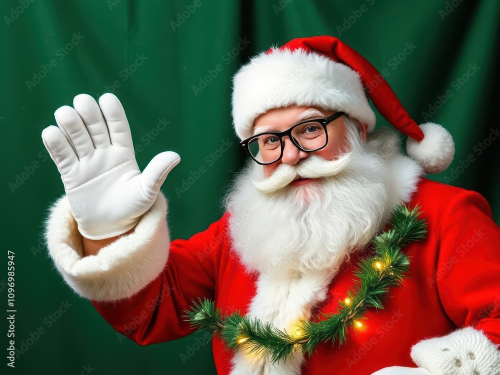 Naklejka premium Santa claus with christmas garland