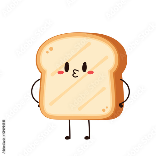 Cute happy toast. Vector cartoon character illustration icon design. Isolated on white background. Bread character design.