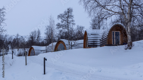 holiday homes in the snow at Christmastime