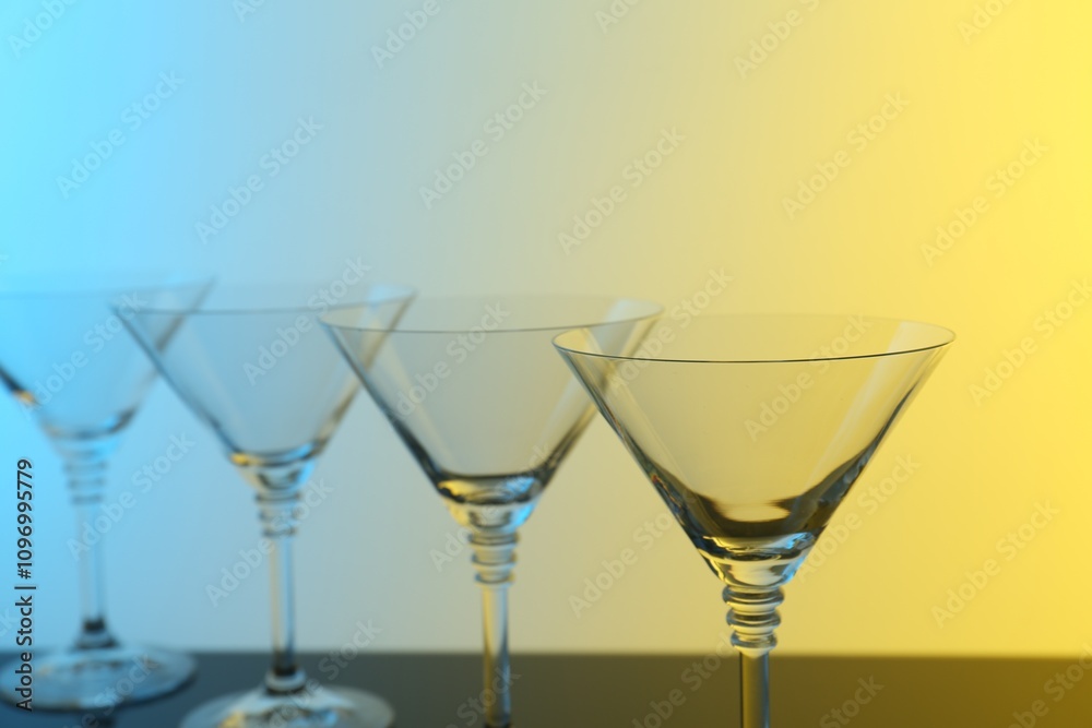 Empty glasses on table, color tone effect