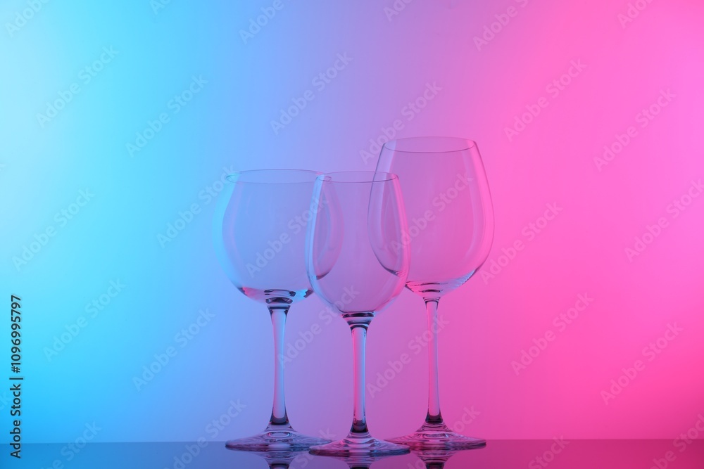 Empty glasses on table, color tone effect Empty glasses on table, color tone effect
