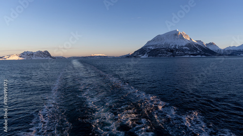 the ship leaves a trail on the water