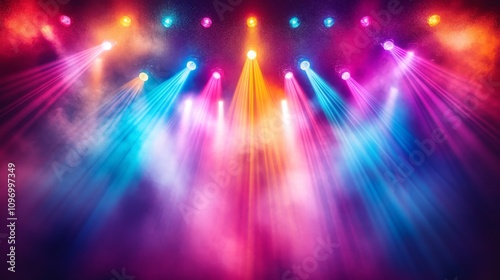 Colorful Stage Lights Illuminate Smoky Concert Venue photo