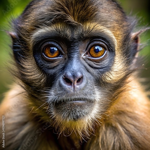 a close up face of Brown Spider monkey. Generative AI.