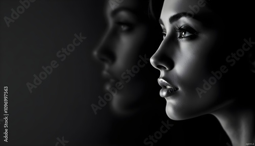 Artistic Black and White Profile Portrait with Reflection