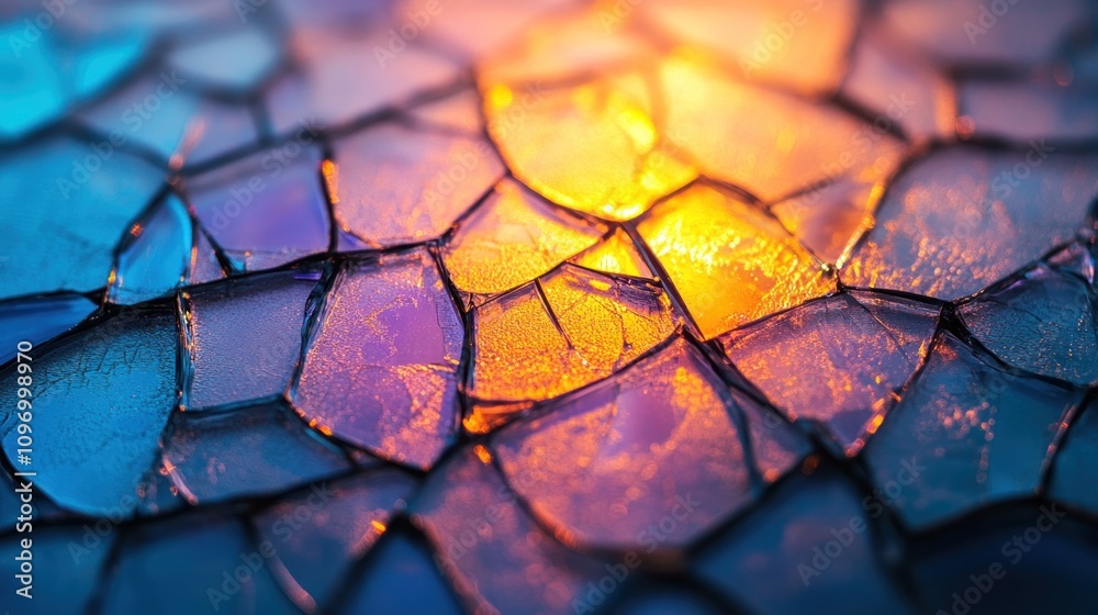 Abstract Fractured Ice Reflecting Sunset Hues Abstract Fractured Ice Reflecting Sunset Hues