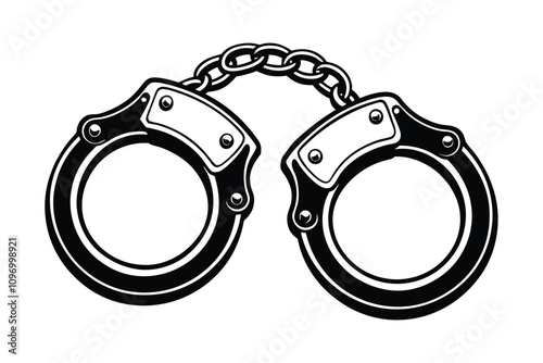 Handcuffs Vector Illustration - Minimalist Design with Chains, Law Enforcement and Security Symbol for Justice Art