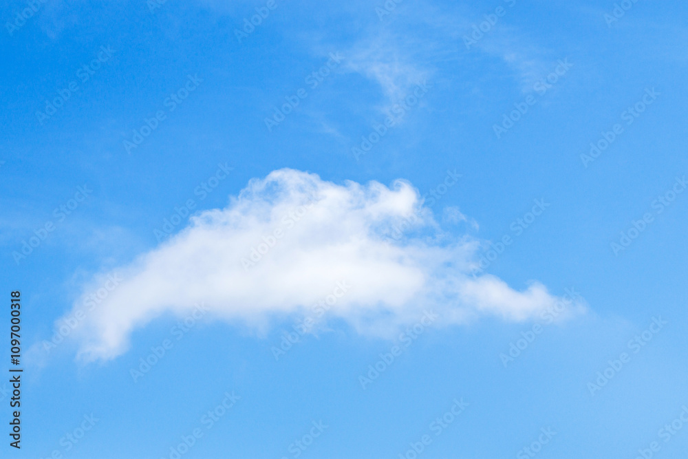 Fluffy white cloud drifting in a clear blue sky on a sunny day Fluffy white cloud drifting in a clear blue sky on a sunny day