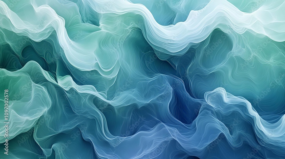 Obraz premium A mesmerizing abstract wave pattern in shades of blue and green, creating a serene and calming visual effect. Perfect for backgrounds and designs.