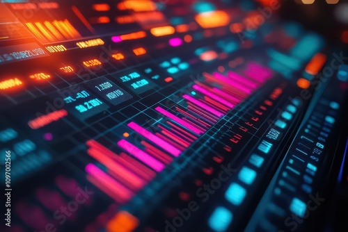 colorful business graphs and charts displayed on a digital screen, illustrating financial data analysis with vibrant colors and engaging visualizations for effective presentations