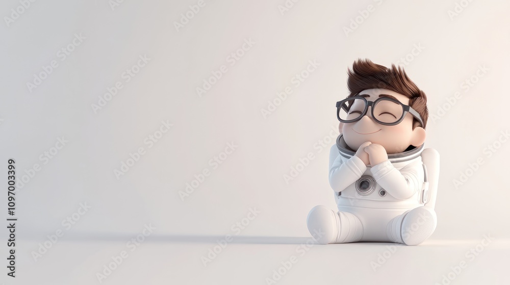 A cheerful cartoon character in an astronaut suit, expressing joy and wonder. A cheerful cartoon character in an astronaut suit, expressing joy and wonder.