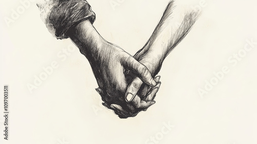 A sketch of an illustration handshake,  of two hands holding each other tightly..