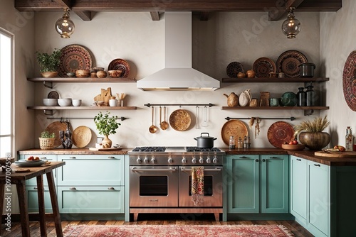 Wallpaper Mural Stylish Bohemian Kitchen Design Featuring Artisanal Decor and 3D Renderings Torontodigital.ca