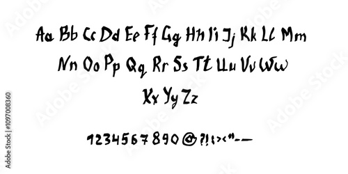 Handwriting English alphabet, font and numbers.
