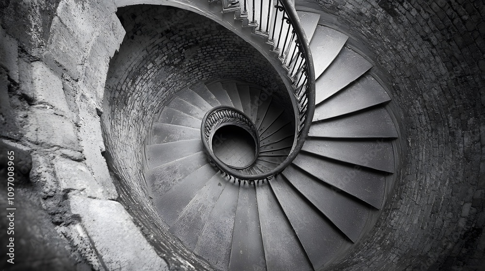 Obraz premium A spiral staircase shot from above creating an optica