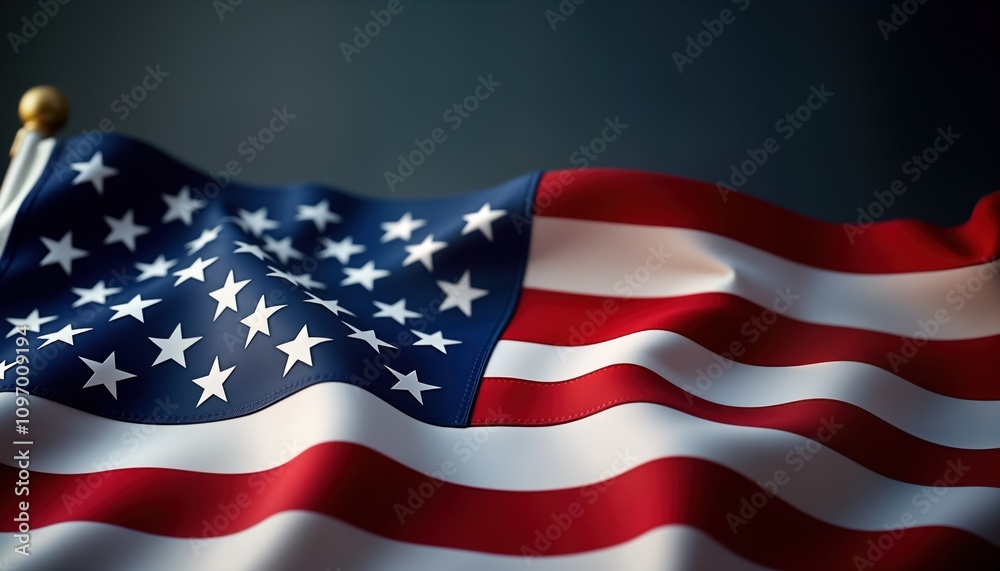 Obraz premium US national flag. American flag waves. Red white blue stars stripes. Patriotism symbol. Celebrate freedom. Independence day. Memorial Day. Veterans Day.