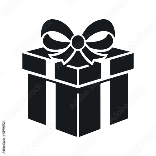 Gift Box with Bow, Flat design holiday gift box icons with ribbon accents, ideal for stylish and contemporary festive gifting.