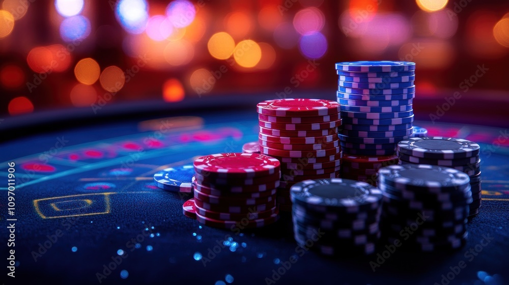 Casino Chips Stacks On A Gaming Table Casino Chips Stacks On A Gaming Table