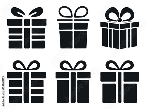 Set of Gift Boxes Vector, Trendy flat gift box icon set with ribbons and line art, ideal for modern and stylish gift wrapping options.