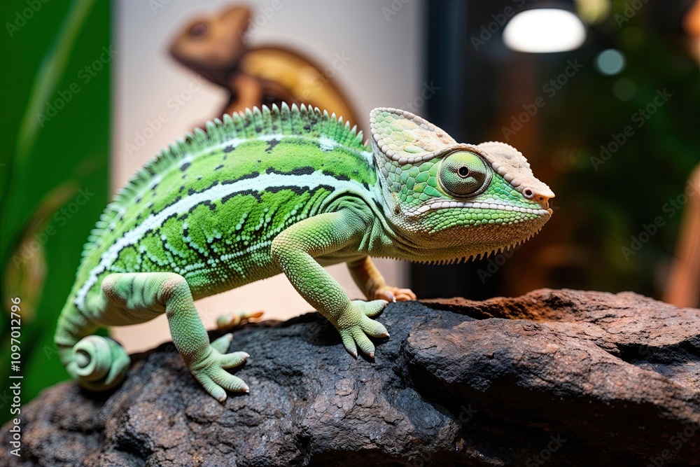 Ocean Green Chameleon Closeup Display Features Stunning Colors and Details Ocean Green Chameleon Closeup Display Features Stunning Colors and Details