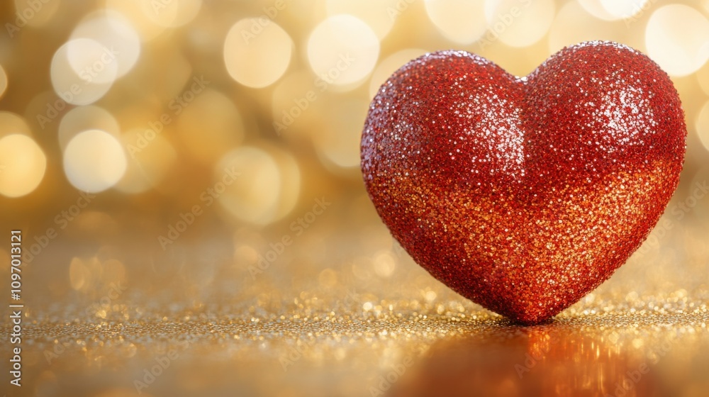 Glittering Red Heart on a Golden Background Capturing Love and Celebration Glittering Red Heart on a Golden Background Capturing Love and Celebration