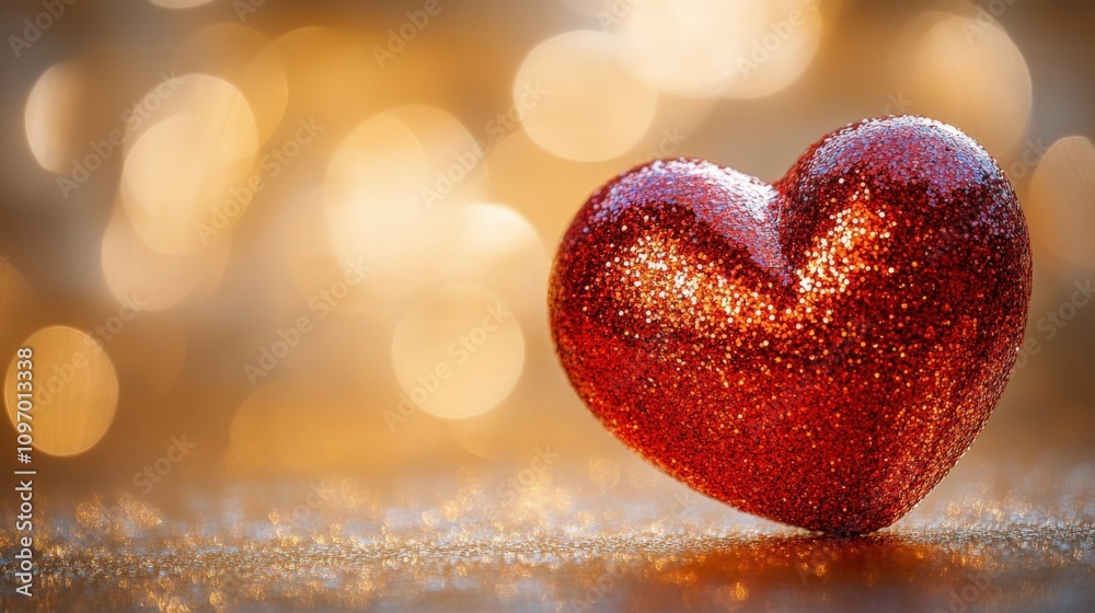 Fototapeta premium Glittering Red Heart on Bokeh Background for Romantic Themes