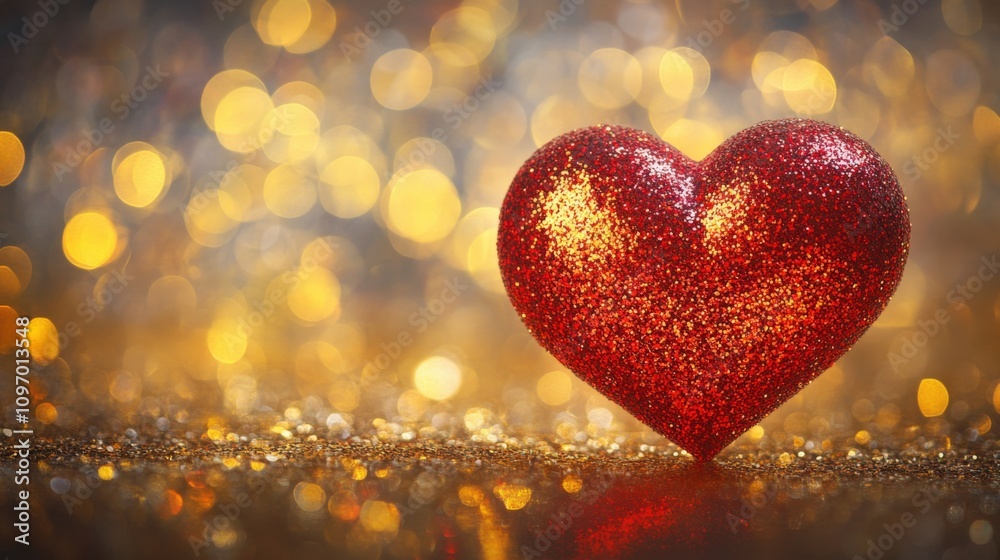 Obraz premium Glittering Red Heart on a Sparkling Background for Romantic Themes