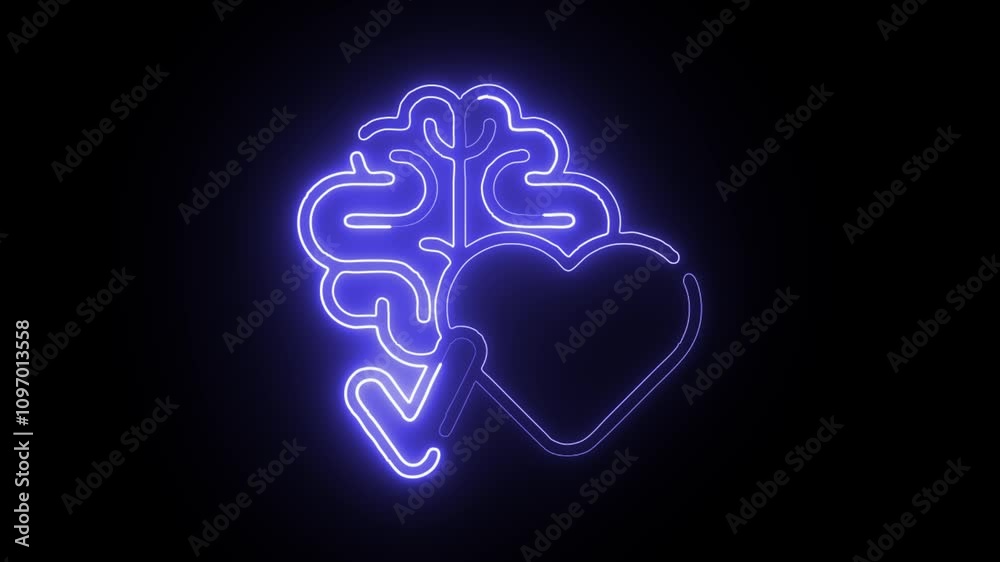 glowing neon mental health icon isolated on black background glowing neon mental health icon isolated on black background