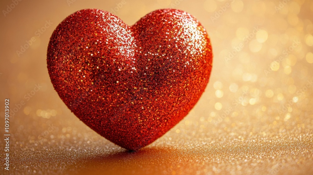 Glittering Red Heart on a Golden Background for Valentine's Day Glittering Red Heart on a Golden Background for Valentine's Day