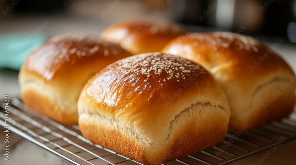 Golden Brown Homemade Bread Loaves Cooling On Rack Golden Brown Homemade Bread Loaves Cooling On Rack