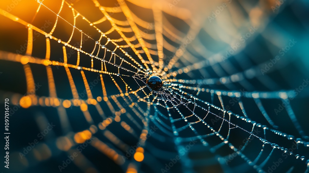 Dewdrops Adorn a Spiders Intricate Web at Dawn