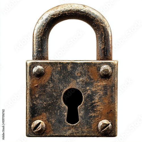 old rusty padlock on white