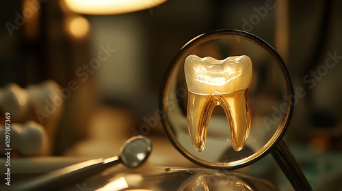 Magnifying Glass Shows Illuminated Tooth Model photo